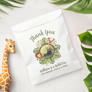 Safari Photo Wild One Jungle Leaves First Birthday Favour Bags