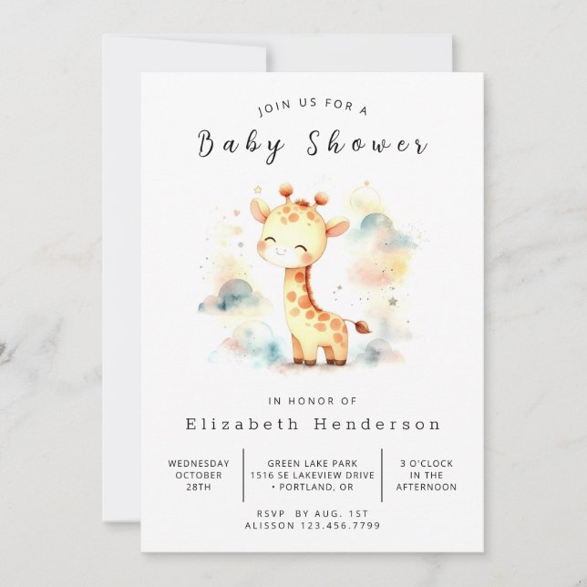 Safari Printable Giraffe Baby Shower  Invitation (Front)