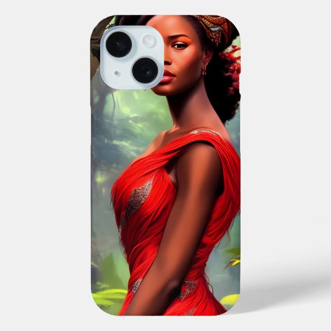 Safari Queen: Majestic African Woman Red Feathers Case-Mate iPhone Case (Back)