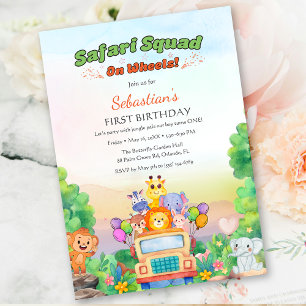 Safari Ride Theme – Wild One 1st Birthday Baby Boy Invitation