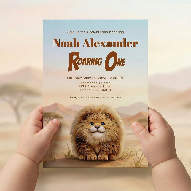 Safari Roaring One Fluffy Leopard Birthday Party Invitation (Creator Uploaded)
