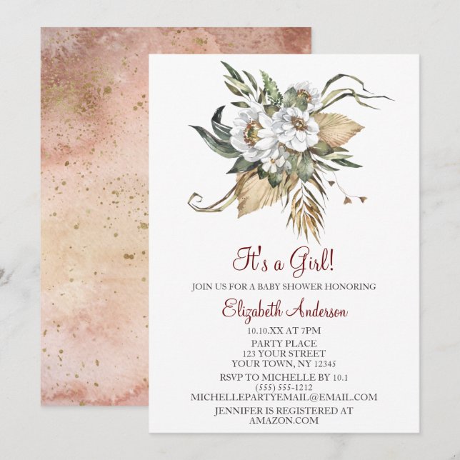 Safari Sahara Savanna Floral GIRL Baby Shower  Invitation (Front/Back)