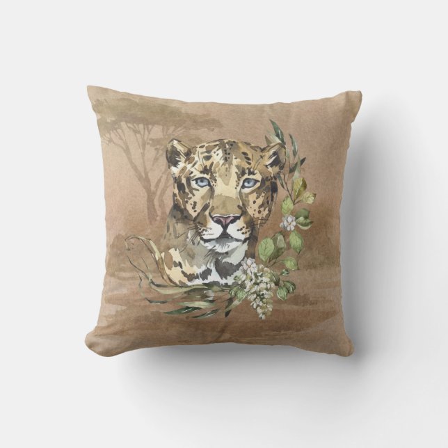 Safari Savanna Sahara Leopard Blue Eyes Cushion (Front)