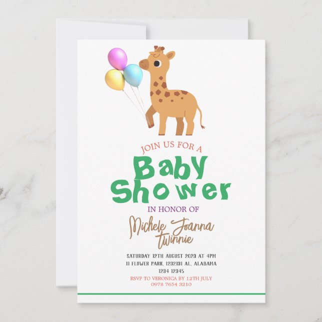 Safari Simple Cute  Animals giraffe Baby Shower Invitation (Front)