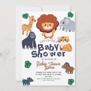Safari Simple Cute woodland animals Baby Shower Invitation