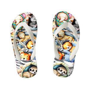 Safari sleeping wild animals jungle boys girls kid's jandals