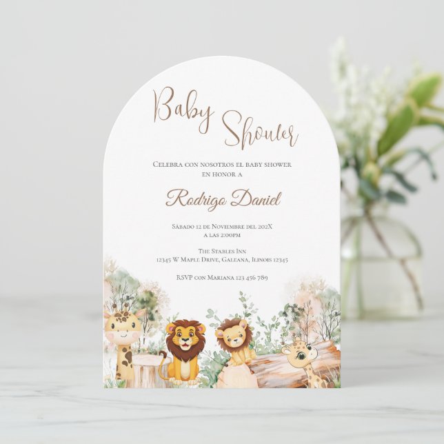 Safari Spanish Baby Shower Boy invitation (Standing Front)