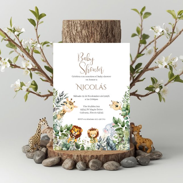 Safari Spanish Baby Shower Boy invitation (Creator Uploaded)