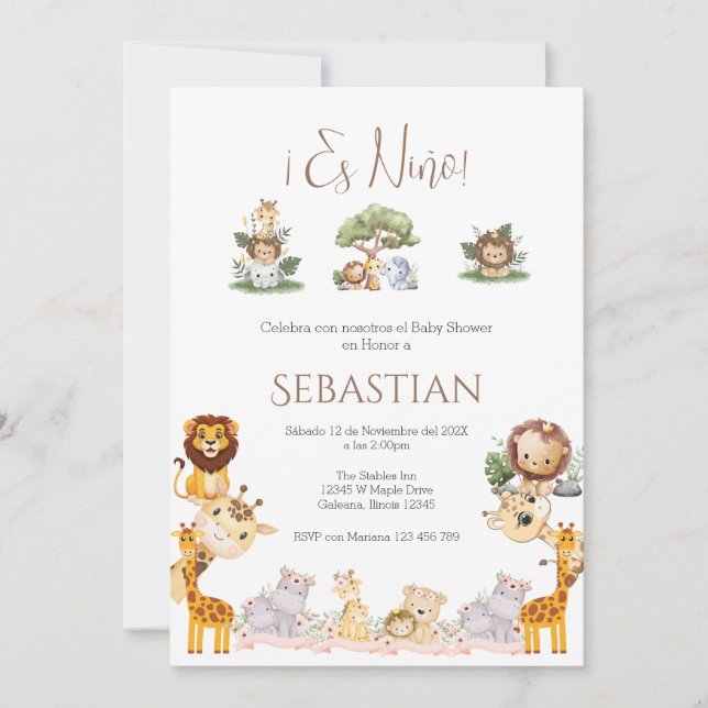 Safari Spanish Baby Shower Boy invitation (Front)