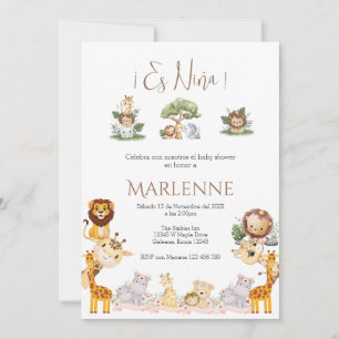 Safari Spanish Baby Shower Girl invitation