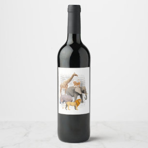 Safari Squad African Safari Animals Funny Zoo Anim Wine Label
