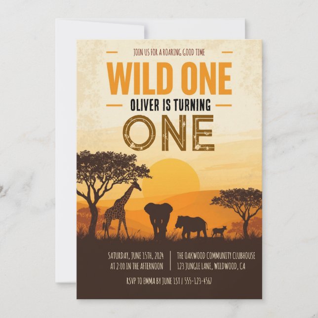 Safari Sunset Bold Wild One First Birthday Invitation (Front)
