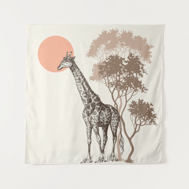 Safari Sunset Giraffe Nature Scenery Tapestry (Front)