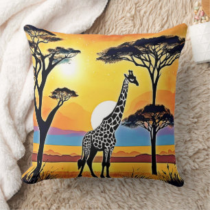 Safari Sunset: Giraffe's Embrace Cushion