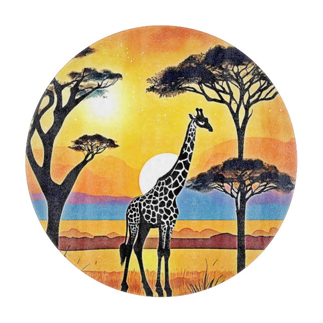 Safari Sunset: Giraffe's Embrace Cutting Board (Front)