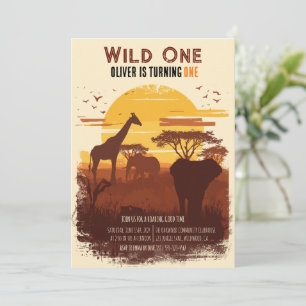 Safari Sunset Jungle Wild One Birthday Invitation