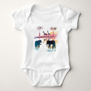 Safari Sunset Painting Elephant, Giraffe Baby Body Bodysuit