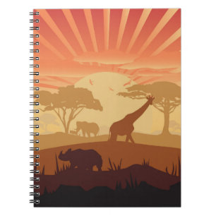 Safari Sunset Wildlife Silhouette Nature Notebook