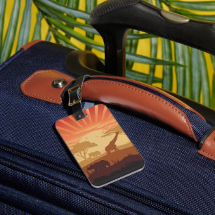 Safari Sunset Wildlife Silhouette Travel Adventure Luggage Tag