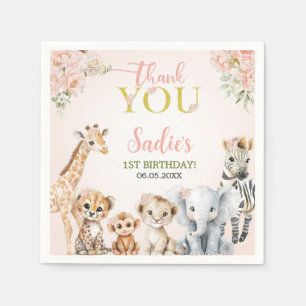 Safari Sweet Girl Floral Birthday Napkin