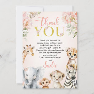 Safari Sweet Girl Floral Birthday  Thank You Card