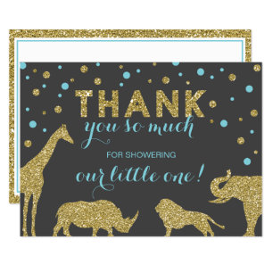 Safari Thank You Card, Faux Glitter, Aqua Blue