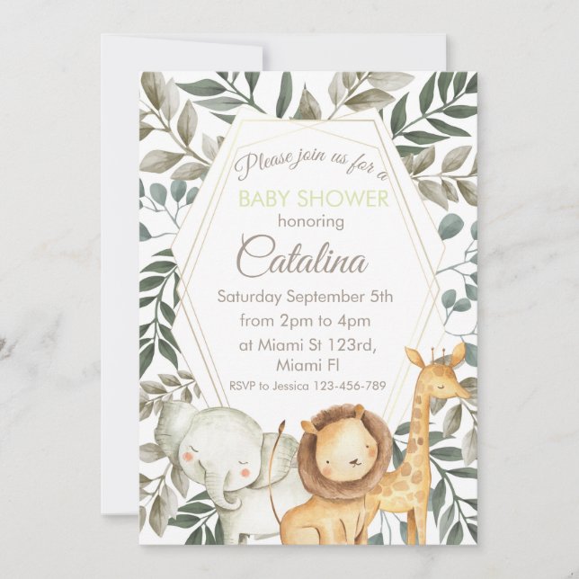 Safari Theme Baby Shower Invitation (Front)