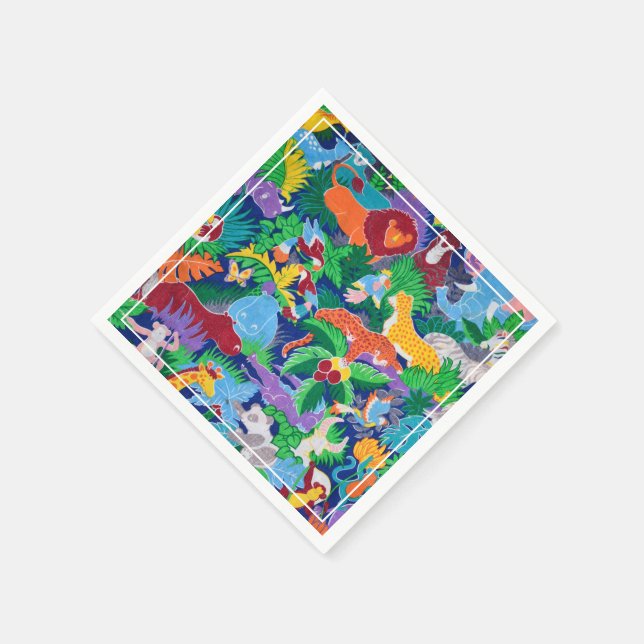 Safari Theme Birthday Rainbow Colourful Party  Napkin (Corner)