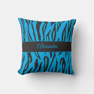 Safari theme blue and black animal print cushion