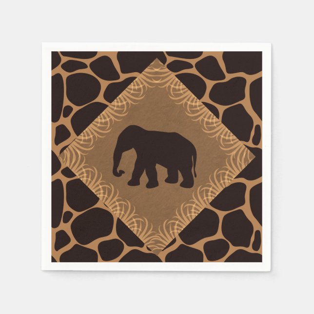 Safari Theme Elephant Over Giraffe Print Napkin (Front)