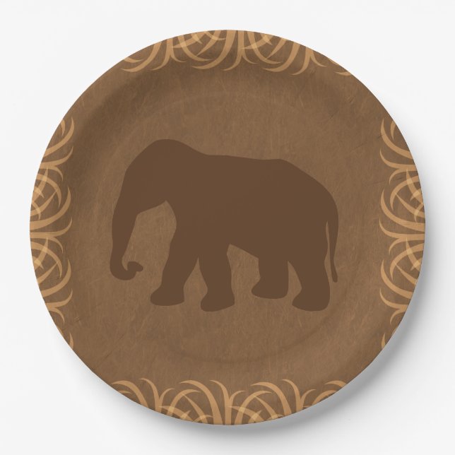 Safari Theme Elephant with Tall Grass Border Paper Plate (Front)
