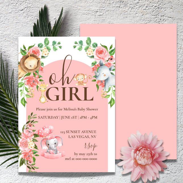 Safari Theme Oh Girl Baby Shower Invitation (Creator Uploaded)
