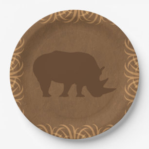 Safari Theme Rhino with Tall Grass Border Paper Plate