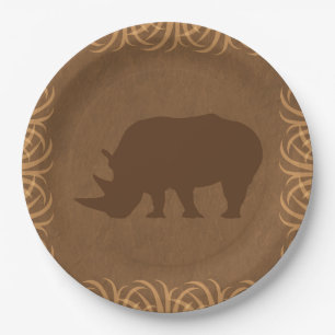 Safari Theme Rhino with Tall Grass Border Paper Plate