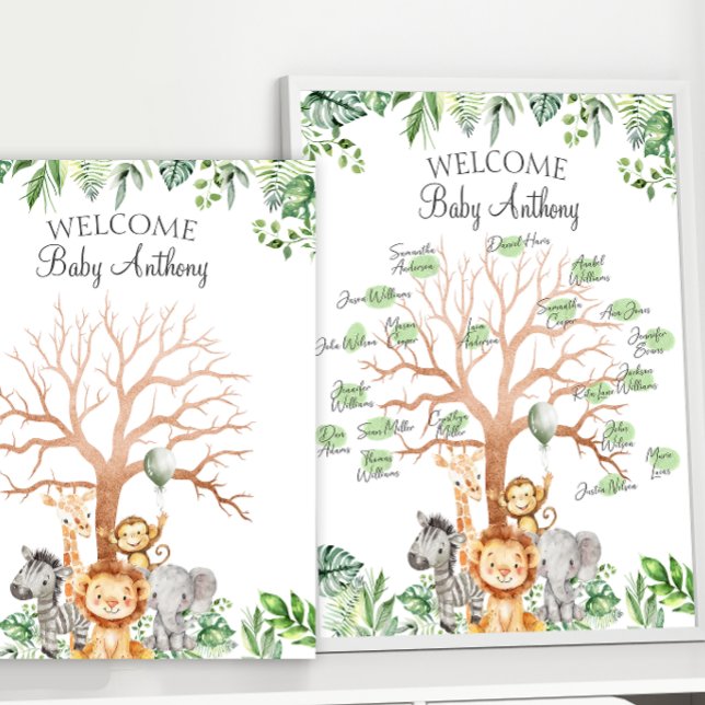 Safari Themed Baby Boy Shower Fingerprint Tree  Poster (Creator Uploaded)