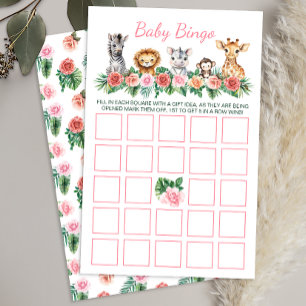 Safari Themed Baby Shower Baby Bingo Game Card