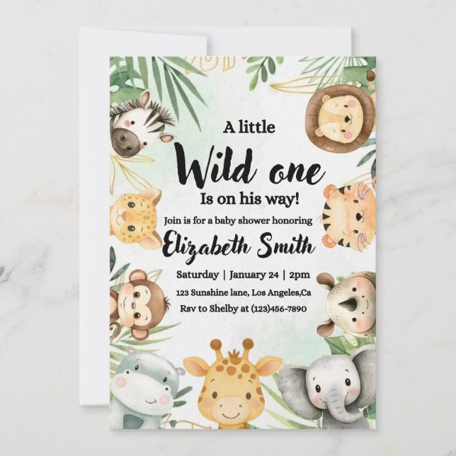 Safari themed baby shower invitation  (Front)