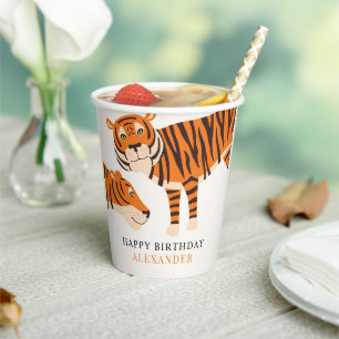 Safari Tiger Children's Happy Birthday Paper Cups