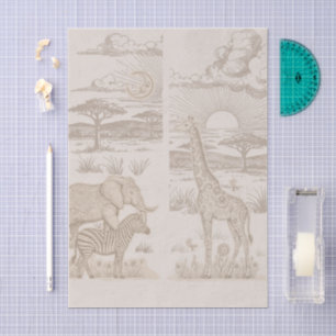 Safari Toile, Neutral Baby Wild Adventure Sides Tissue Paper