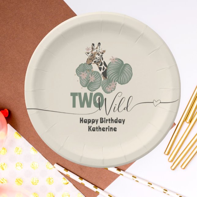 Safari Too Wild Giraffe Animal Birthday Paper Plate (Creator Uploaded)