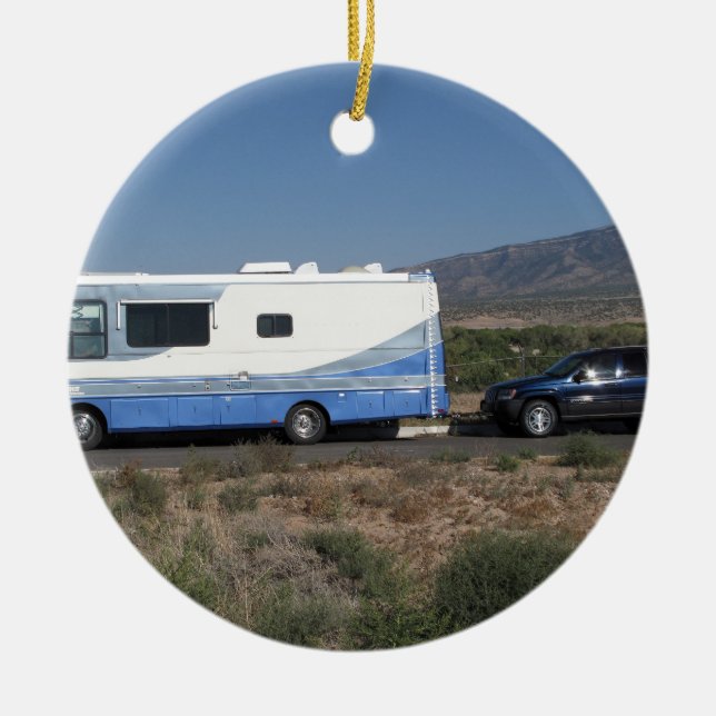 Safari Trek 1999 Blue Classic RV Motorhome Ceramic Tree Decoration (Front)