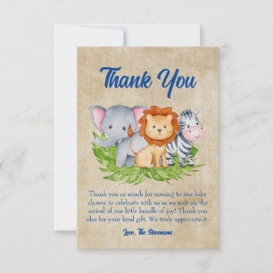 Safari Tropical Jungle Animals Baby Boy Shower Thank You Card