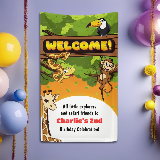 Safari Tropical Jungle Animals Birthday Welcome Banner (Creator Uploaded)