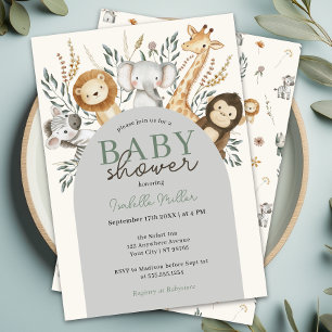 Safari Tropical Jungle Animals Boy Baby Shower Invitation