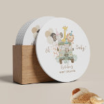 Safari Truck Jungle Animals Boho Baby Shower Round Paper Coaster<br><div class="desc">A Safari truck with the cutest little wild animals and festive balloons makes an ideal party favour for your boho baby shower safari theme.  Please check out our matching baby shower invitation set,  and more on this page.</div>