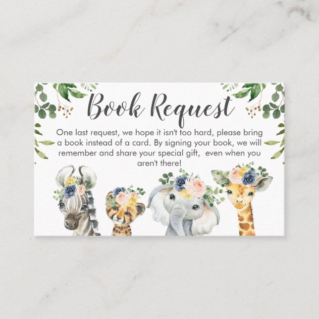 Safari Twins Baby Shower Book Request Insert (Front)