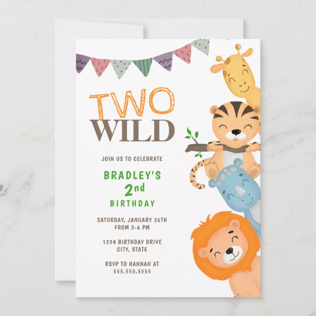Safari Two Wild 2nd Birthday Invitation (Front)