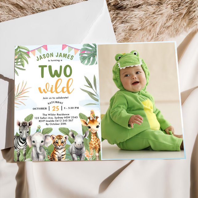 Safari Two Wild 2nd Boy Birthday Photo Invitation (Creator Uploaded)