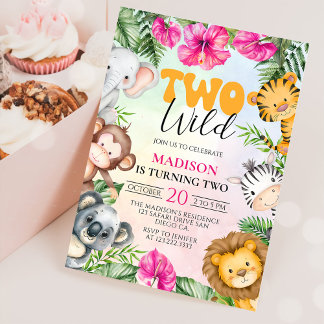 Safari Two Wild 2nd Girl Birthday Invitation
