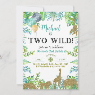 Safari Two Wild boy 2nd birthday invitation. Invitation
